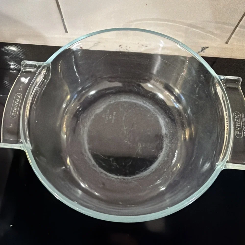 Vintage Pyrex Made In France Clear Glass Pale Blue  Bowl #453 B  With Lid 453 U